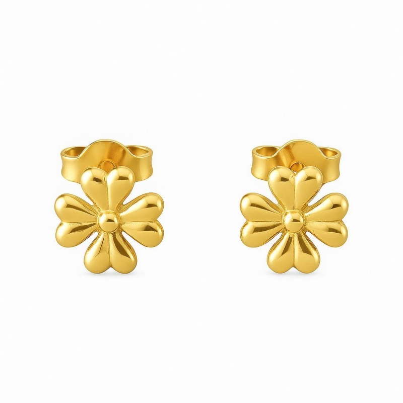 Brinco Flor Liso Banho Ouro 18k
