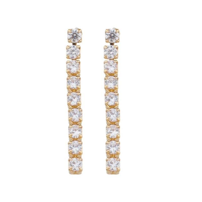 Brinco Riviera Cristal Grande Banho Ouro 18k Semijoia