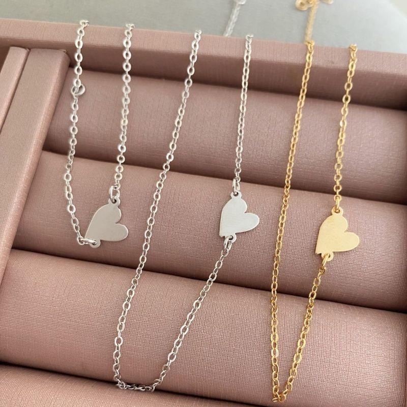 Colar Coração Liso Essencial 45CM Banhado Em Ouro