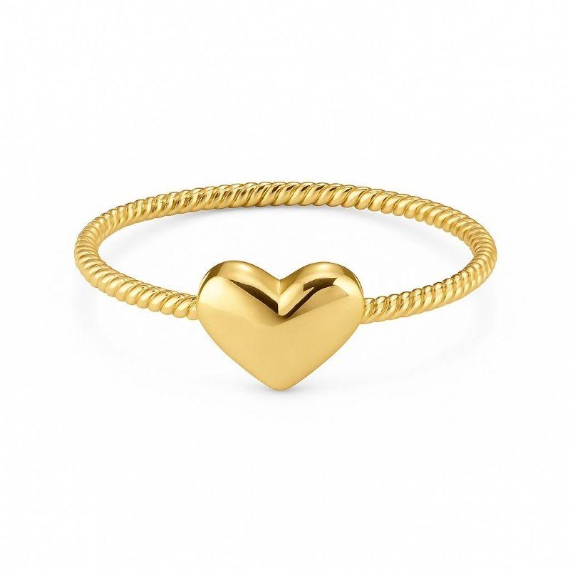 Anel Coração Lateral Corda Essencial Banhado Em Ouro 18k