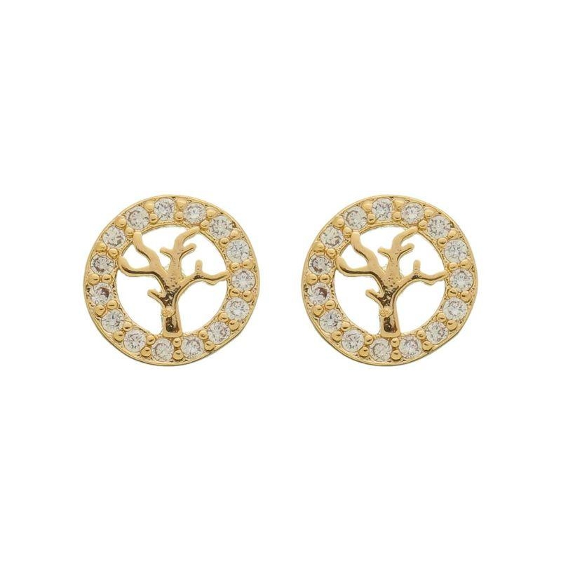 Brinco Arvore da Vida Cravejado Banho Ouro 18k Semijoia