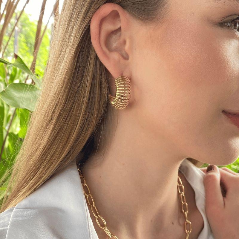 Brinco De Argola Mola Coleção Jardim Secreto Banho Ouro 18k Semijoia