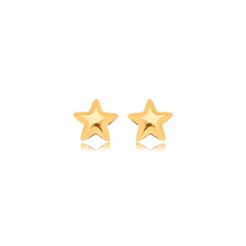 Brinco Estrela Pequeno Liso Pequeno Banho Ouro 18k Semijoia