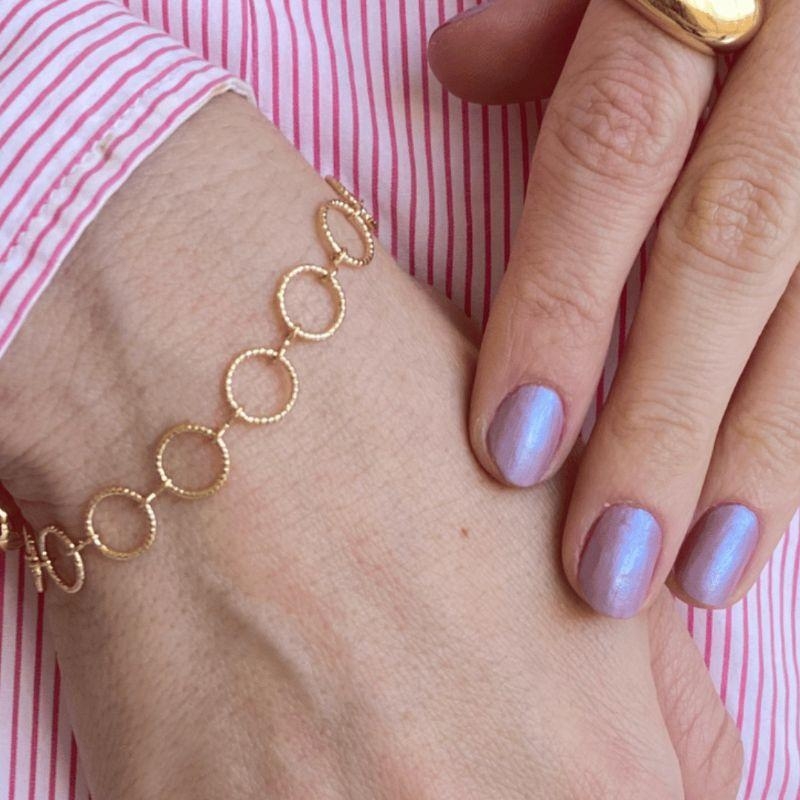 Pulseira Elos De Circulos Diamantados Home Banhado Em Ródio