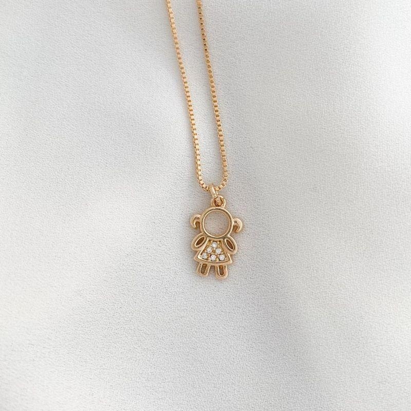 Colar De Filha Com Zirconias Coleção Essencial 45CM Banhado Em Ouro