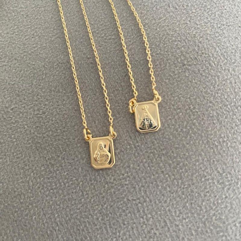 Colar Escapulário Nossa Senhora Aparecida Essencial 60CM Banhado Em Ouro