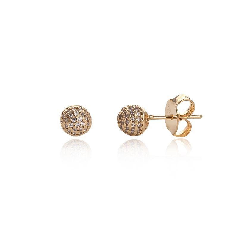 Brinco Esfera Cravejado Banho Ouro 18k Semijoia