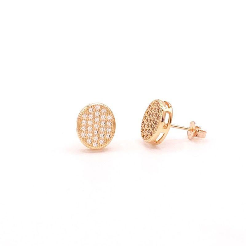 Brinco Oval Cravejado Banho Ouro 18k Semijoia