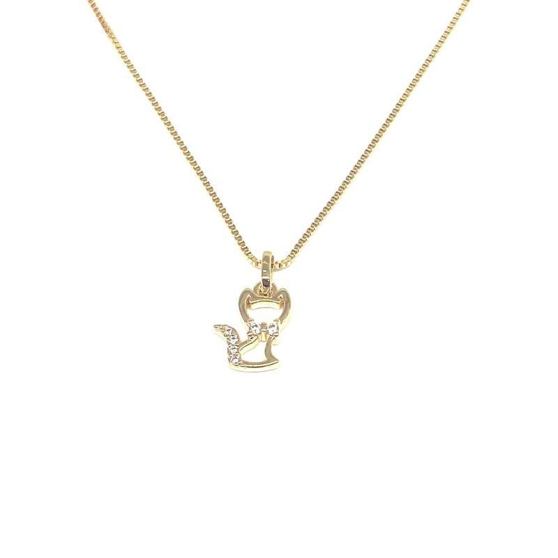 Colar Gatinho Cravejado Essencial Banhado Em Ouro