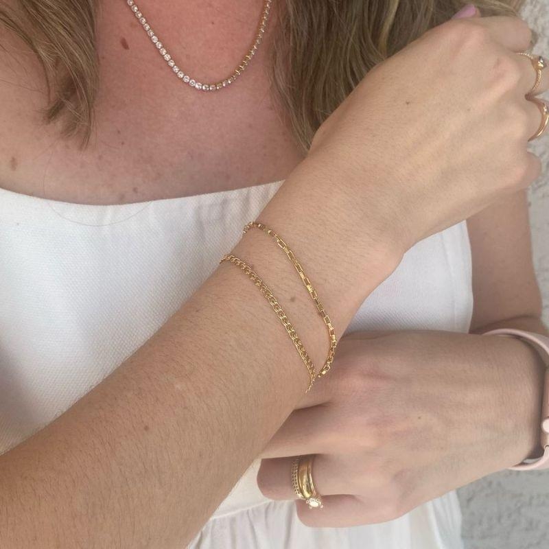 Pulseira De Elos Retangulares Zurique Banhado Em Ouro