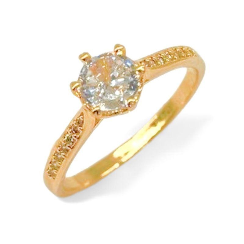 Anel Solitário Cravejado Tica Banhado Em Ouro 18k