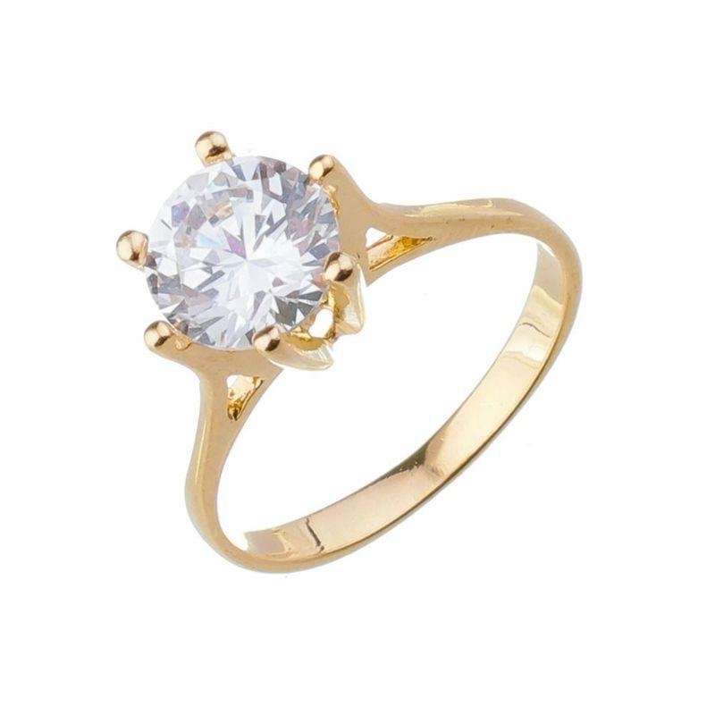 Anel Solitário 6 Garras 8Mm Essencial Banhado Em Ródio Branco
