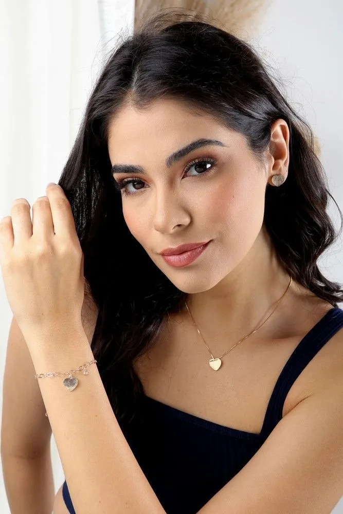 Brinco Coração Escovado Banho Ouro 18k Semijoia