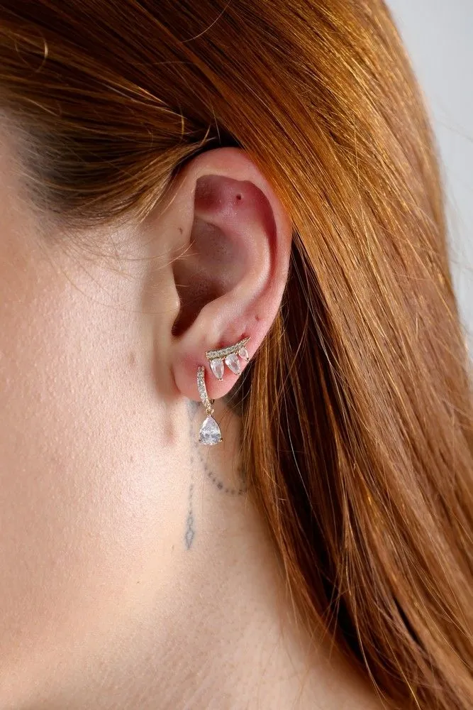 Brinco Earcuff Cravejado Banho Ouro 18k Semijoia