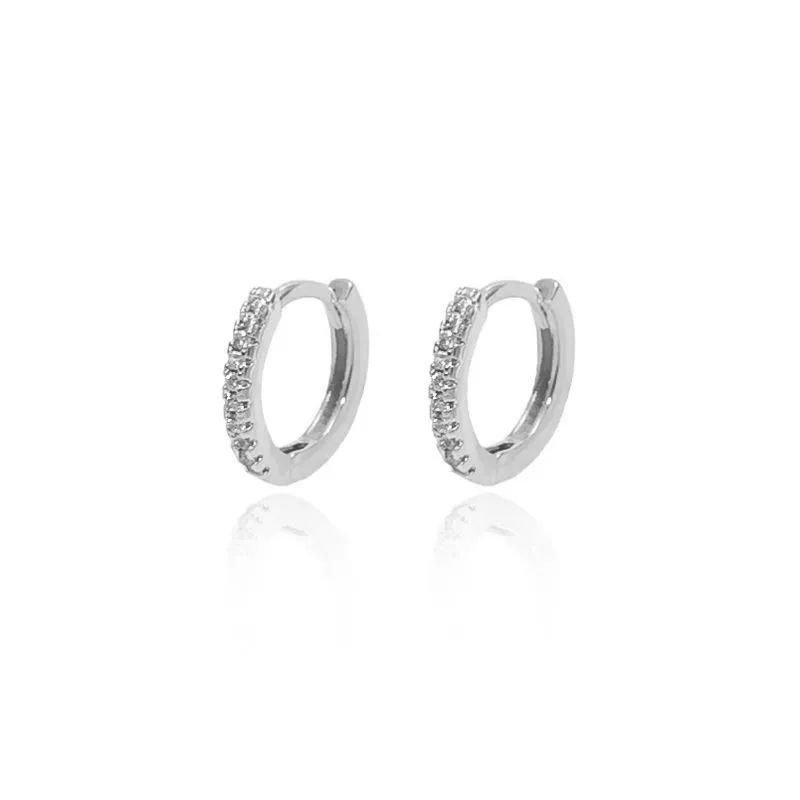 Brinco Argola Fina Cravejada Média Banho Ouro 18k Semijoia