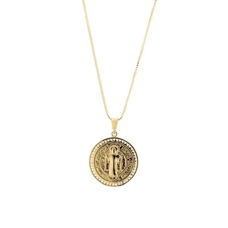 Colar Medalha De São Bento Grande Essencial 277693CM Banhado Em Ouro