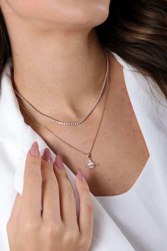 Colar Choker Riviera Cristal Essencial 40CM Banhado Em Ouro
