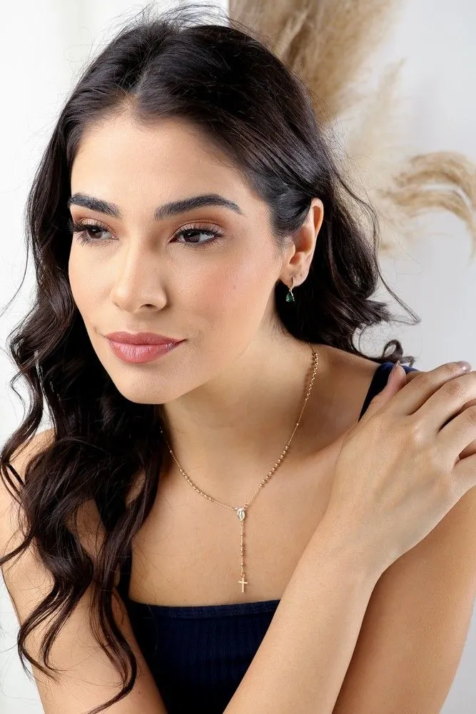 Brinco Cravejada com Gota Esmeralda Banho Ouro 18k Semijoia