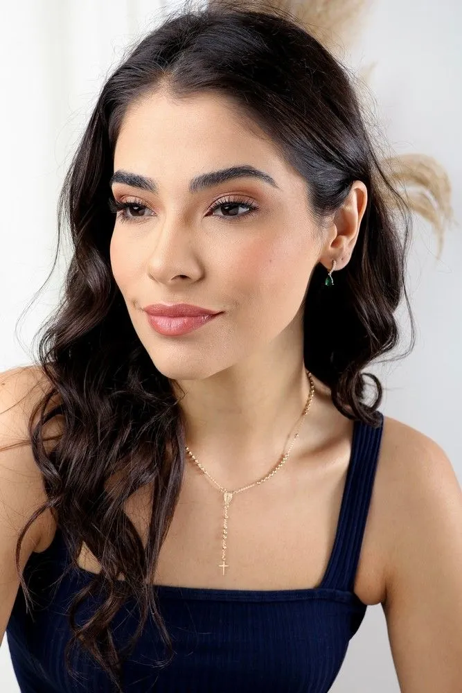 Brinco Cravejada com Gota Esmeralda Banho Ródio Branco Semijoia