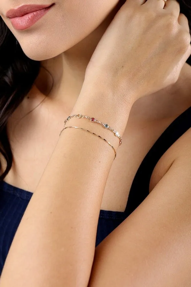 Pulseira Zirconias Redonda Colorida Essencial Banhado Em Ouro