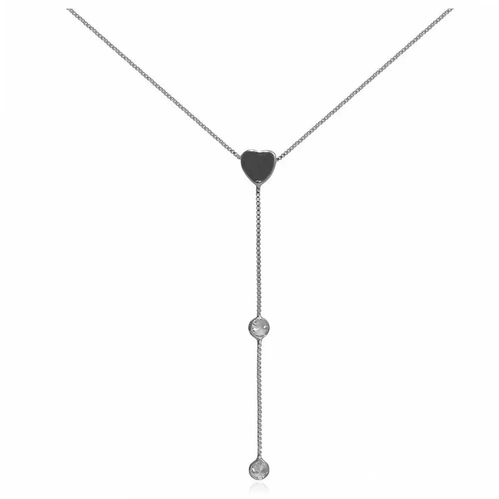 Colar Gravatinha Coração E Zirconias Essencial 292122CM