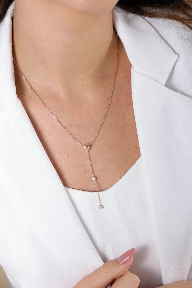 Colar Gravatinha Coração E Zirconias Essencial 292122CM