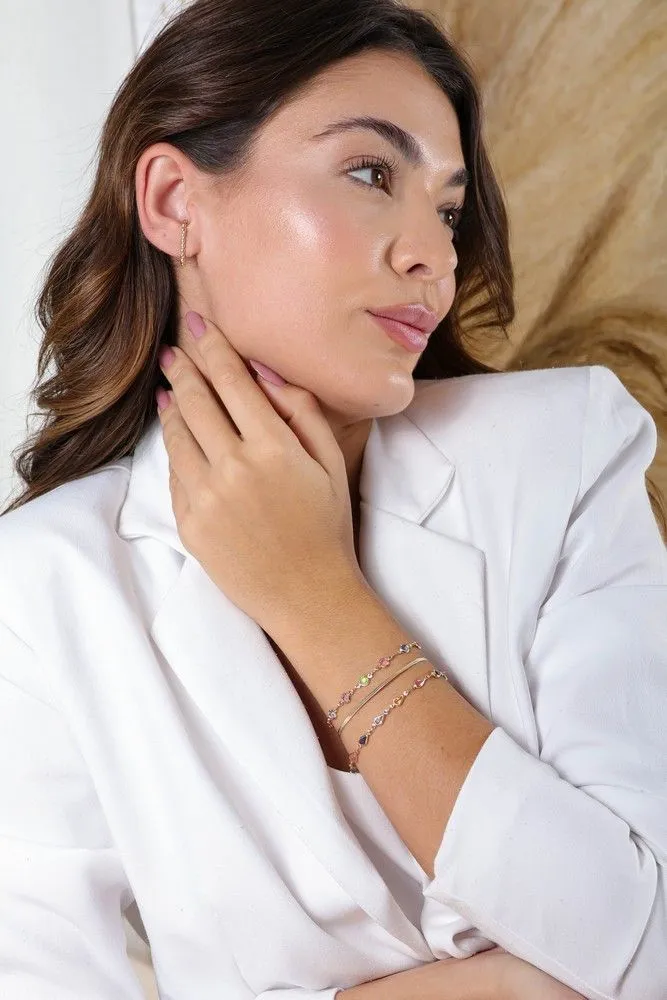 Pulseira Com Gotas Coloridas Essencial Banhado Em Ouro