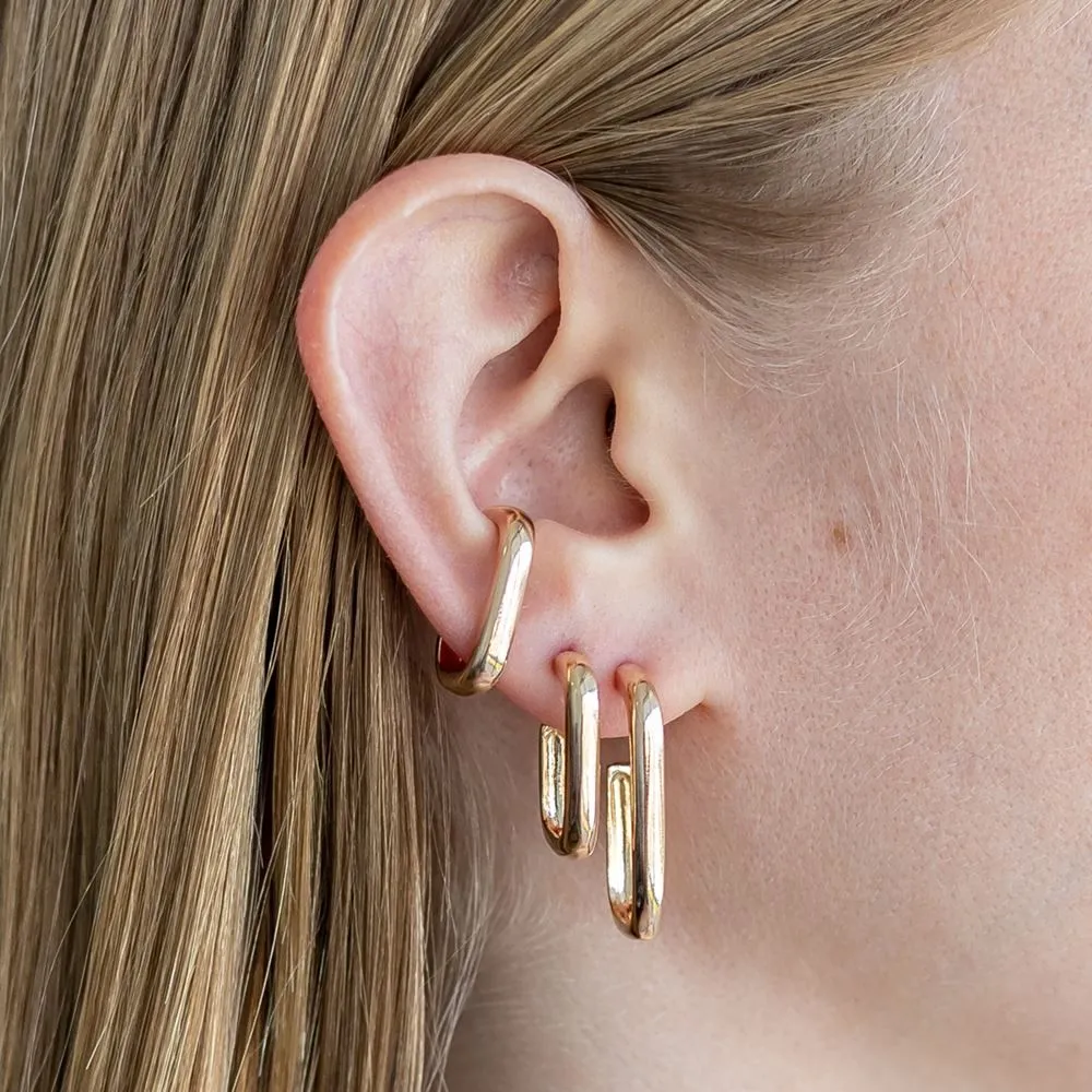 Brinco Piercing Fake Retangular Liso Banho Ródio Branco Semijoia