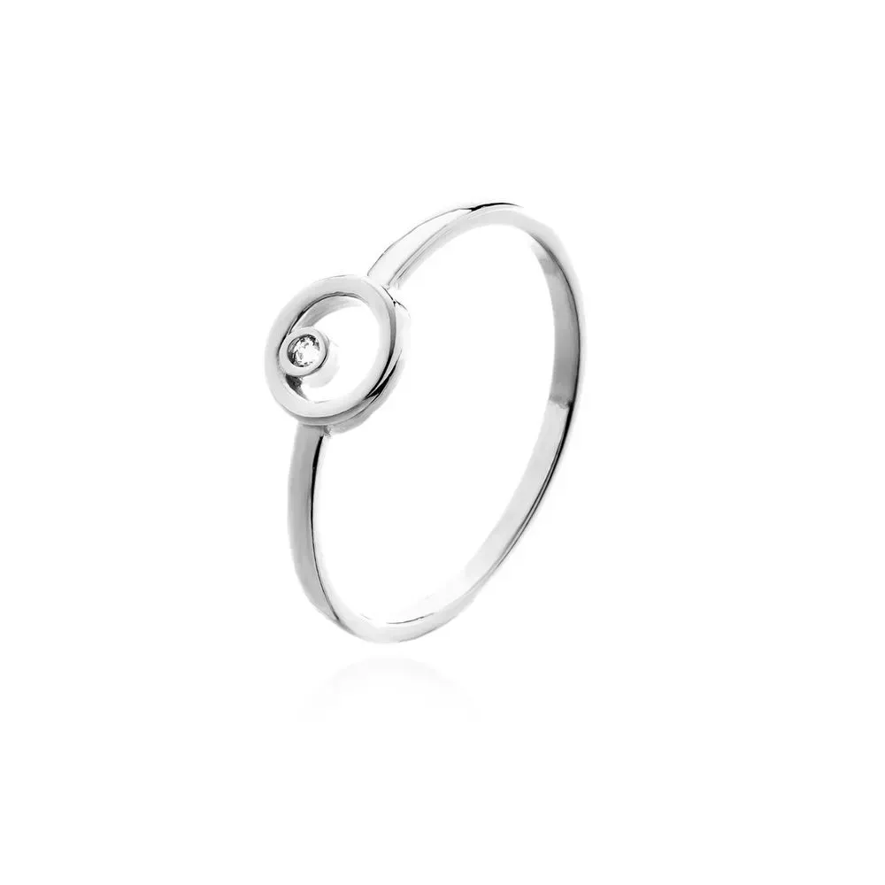 Anel Circulo Com Zirconia Ródio Branco Banhado Em Ródio Branco