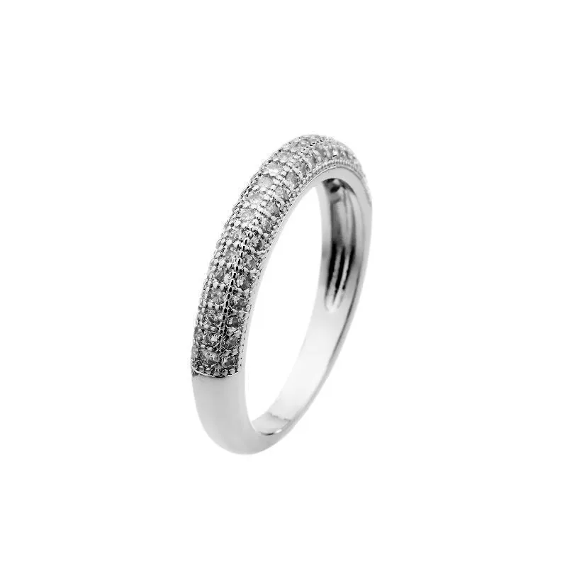 Anel Cravejado Com 3 Fileiras De Zircônias Ouro Banhado Em Ouro 18k