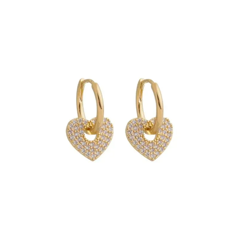 Brinco Argola com Coração Cravejado Banho Ouro 18k Semijoia