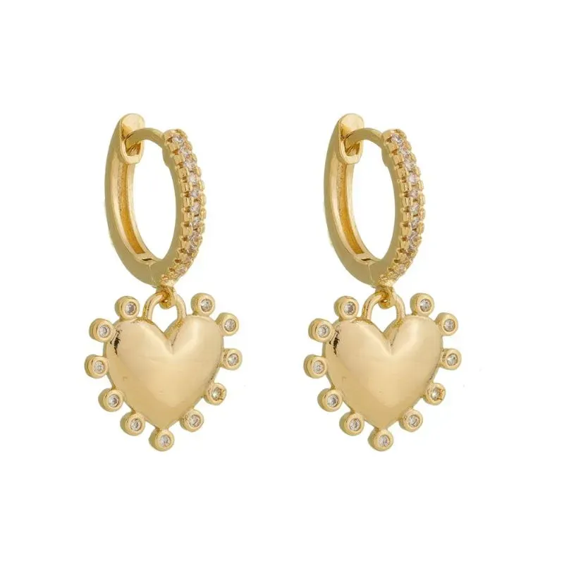 Brinco Argola Karen Cravejada com Coração Banho Ouro 18k Semijoia