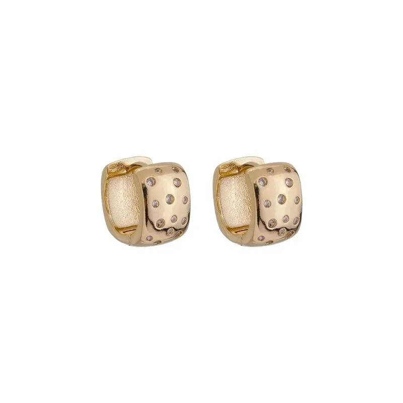 Brinco Argola Quadrada Cravejada Banho Ouro 18k Semijoia