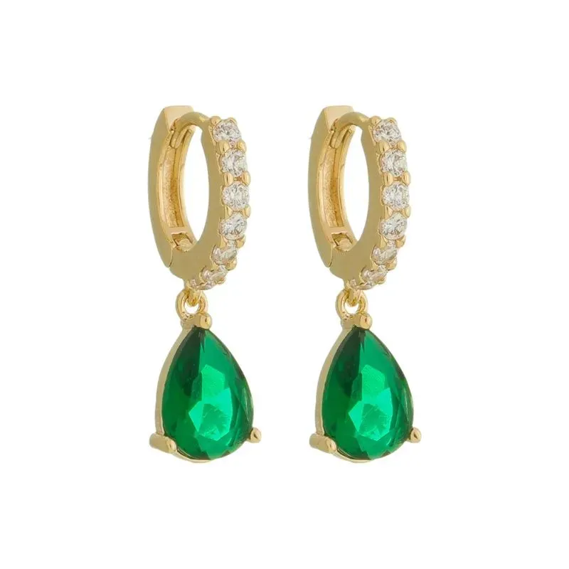Brinco Cravejada com Gota Esmeralda Banho Ouro 18k Semijoia