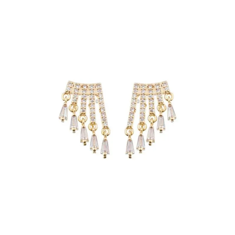 Brinco Cravejado com Zirconias Penduradas Banho Ouro 18k Semijoia