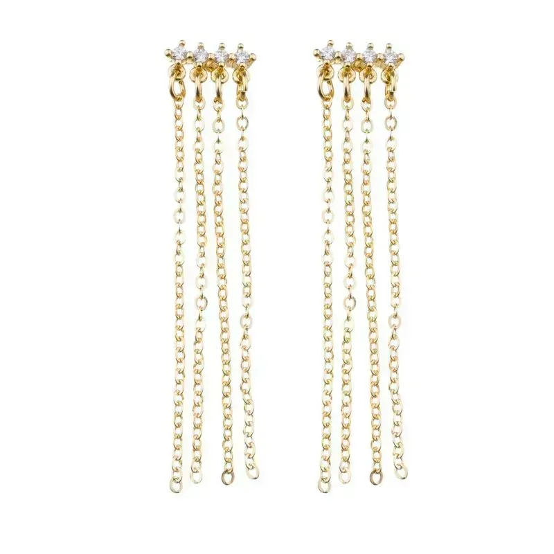 Brinco De Franja com 4 Zircônias Banho Ouro 18k Semijoia