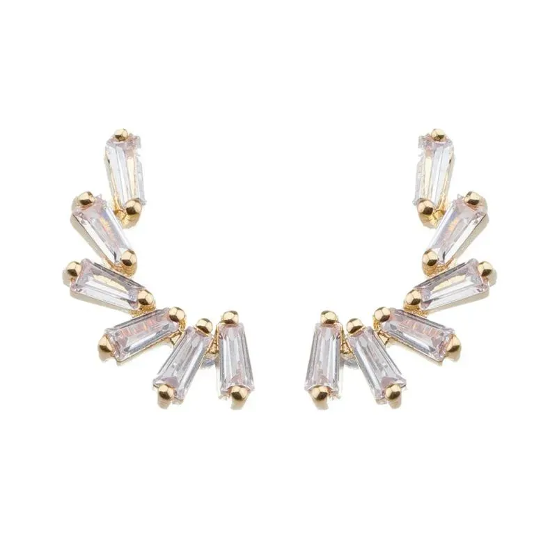 Brinco Ear Cuff com Zirconia Baguete Banho Ouro 18k Semijoia