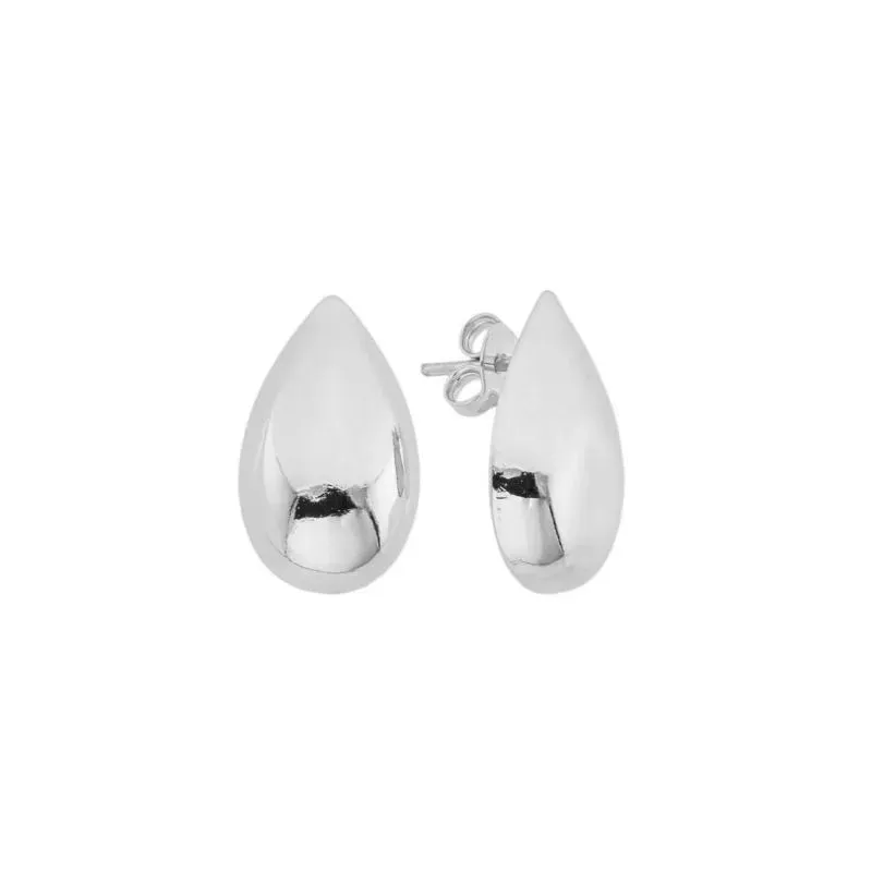 Brinco Gota Lisa Banho Ródio Branco Semijoia