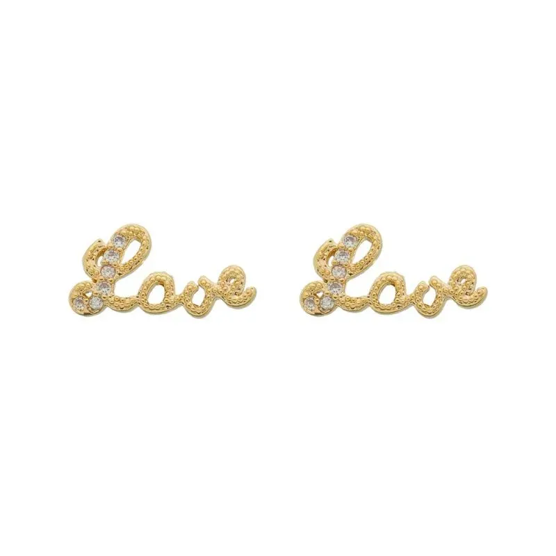 Brinco Love Cravejado Banho Ouro 18k Semijoia