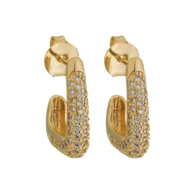 Brinco Retangular Cravejado Jade Pequeno Banho Ouro 18k Semijoia
