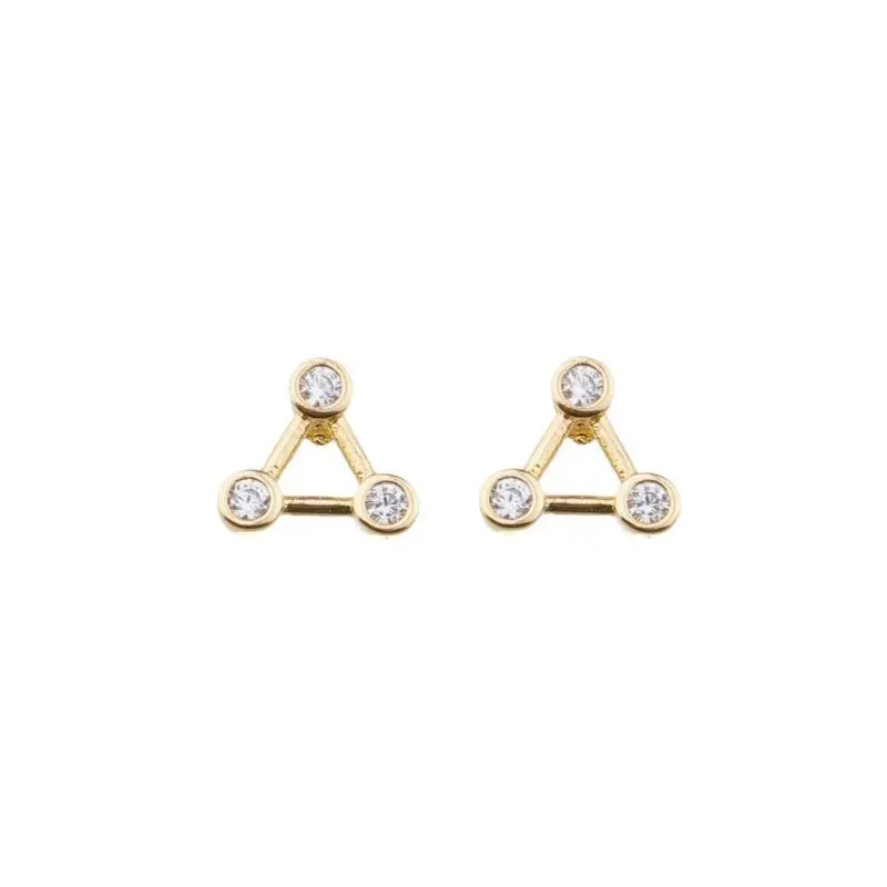 Brinco Triangulo com 3 Zirconias Banho Ouro 18k Semijoia