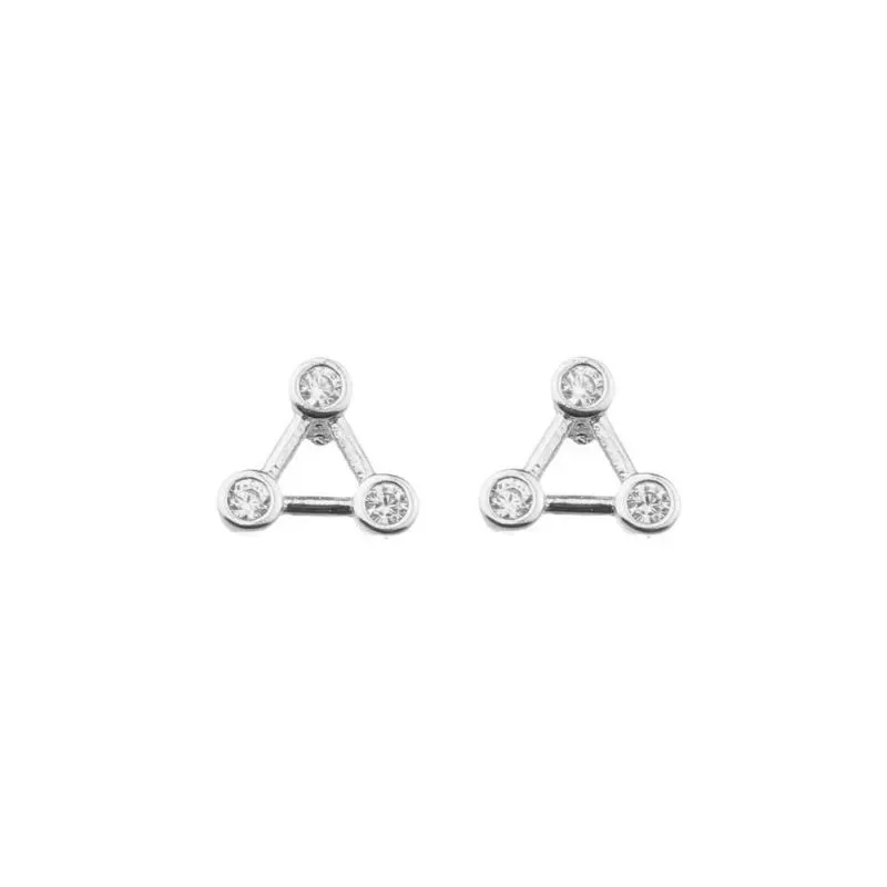 Brinco Triangulo com 3 Zirconias Banho Ródio Branco Semijoia