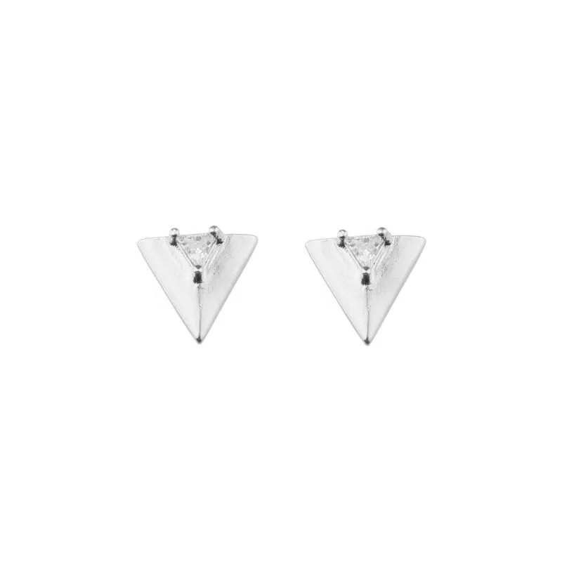 Brinco Triangulo com Zirconia Triangular Banho Ródio Branco Semijoia