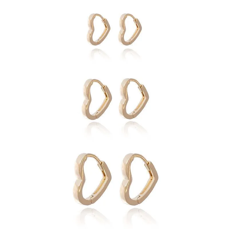 Brinco Trio de Argolas de Coração Banho Ouro 18k Semijoia