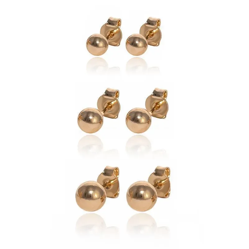 Brinco Trio de Bolas Lisas Banho Ouro 18k Semijoia