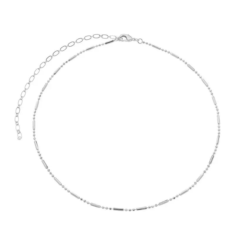 Colar Choker Bolinhas E Palito Essencial 40CM Banhado Em Ródio