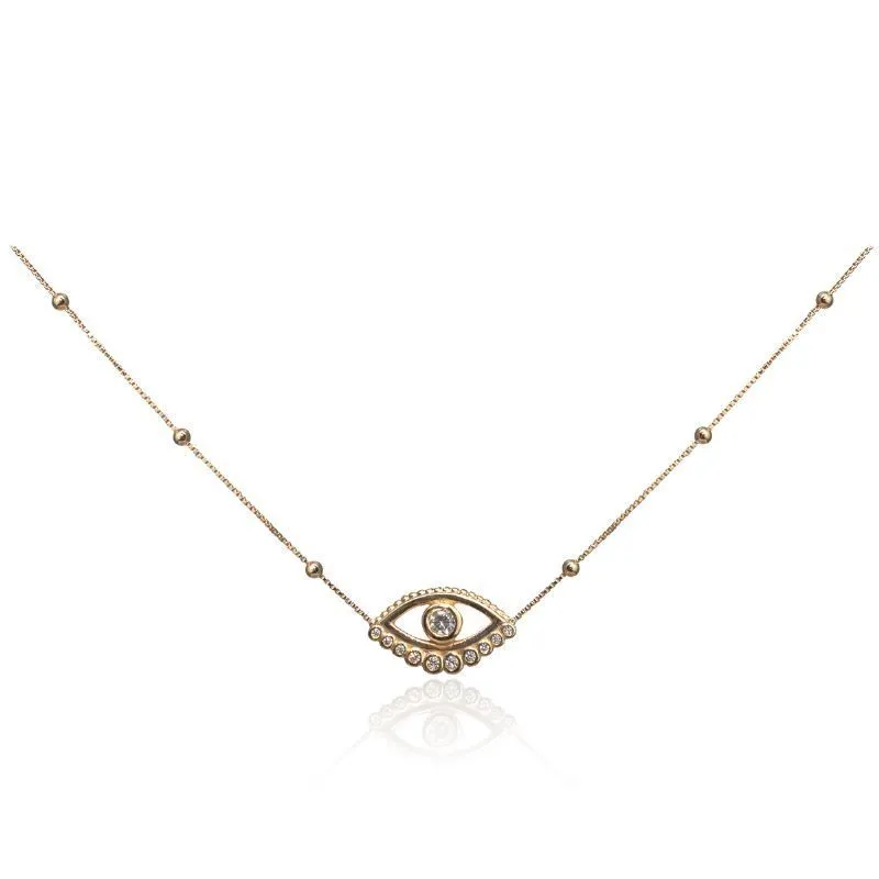 Colar Choker Com Olho Grego No Meio Com Zircônias Em Cima E No Meio Do Olho (Choker) () Essencial 203913CM Banhado Em Ouro
