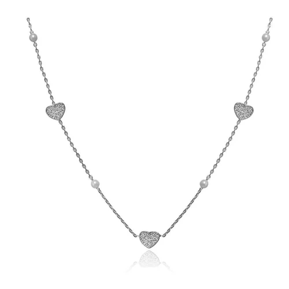 Colar Choker De Corações Cravejados E Perolas Essencial 292115CM