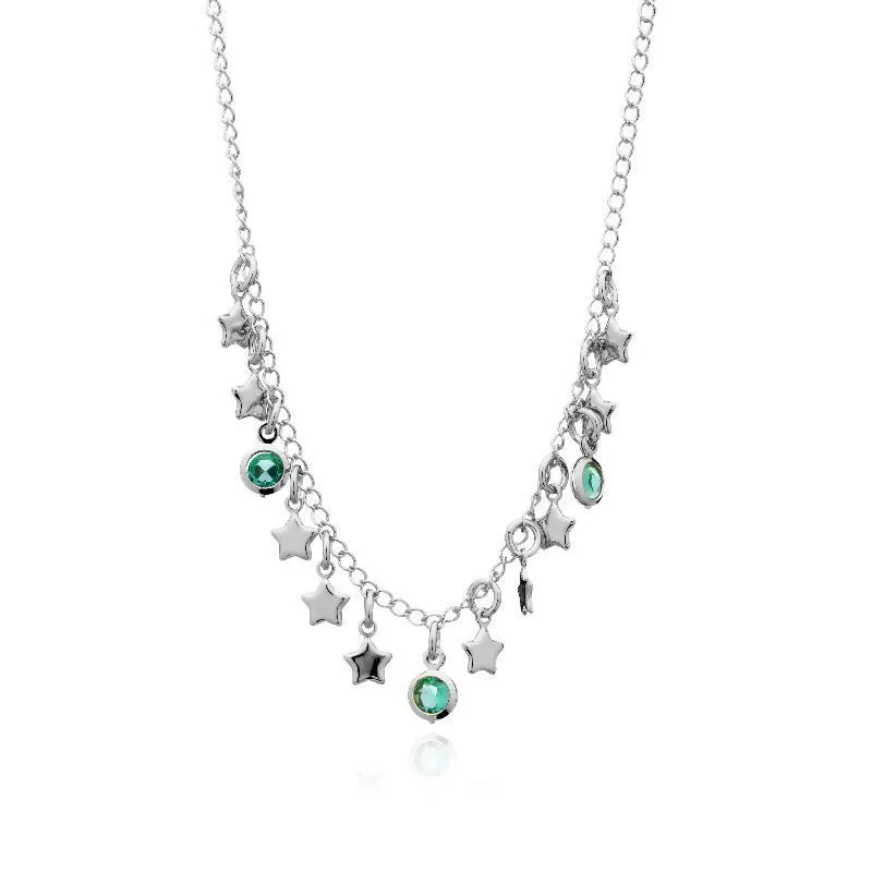 Colar Com Zirconias Turmalina E Estrelas Essencial 40CM