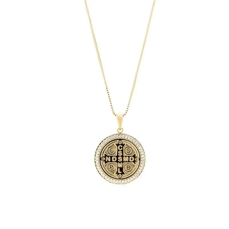 Colar Medalha De São Bento Grande Essencial 277693CM Banhado Em Ouro